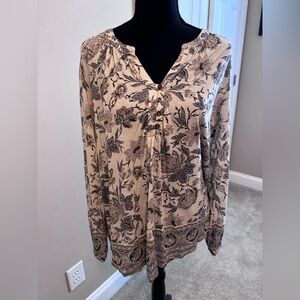 Lucky Brand Beige and Black Floral Top NWT